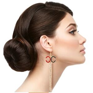 Multicolored Rhinestone Scissor Drop Earrings